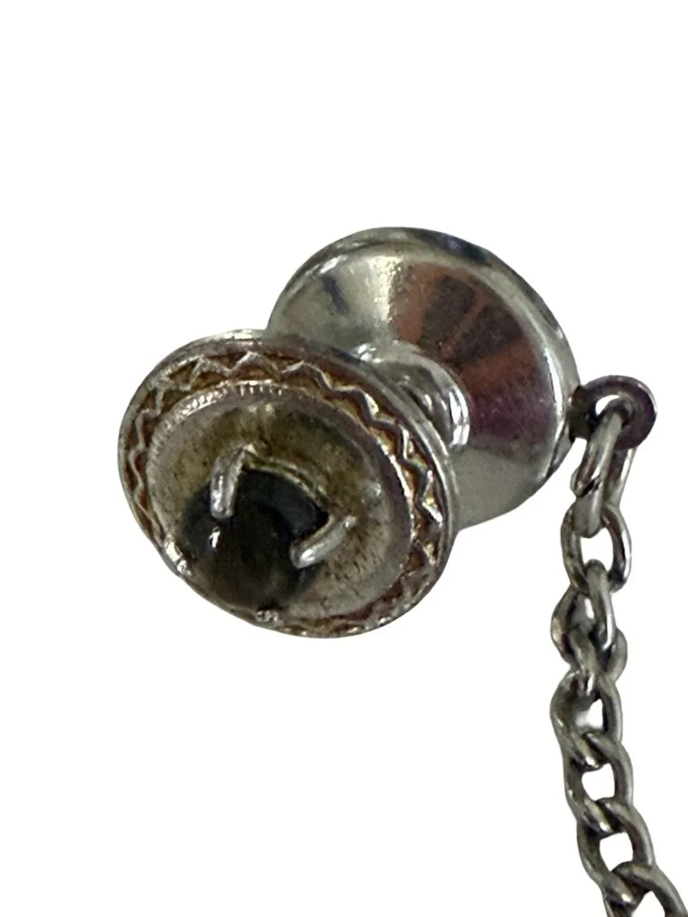 Vintage Silver Tone Black Stone Cufflinks & Tie Tack Set Mid Century Formal Jewe